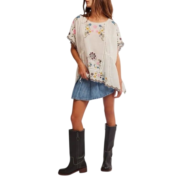 Free People Danielle Embroidered Boho Top Cloud Dancer Ivory Small NWT - Picture 4 of 16